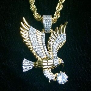 NEW EAGLE FULL LAB DIAMONDS 18K GOLD CHAIN NECKLACE PENDANT MADE IN ITALY